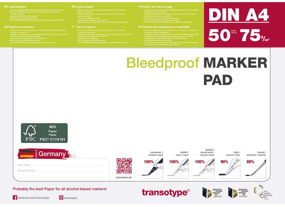 transotype Markerblock DIN A2, 75 g/qm, 50 Blatt von transotype