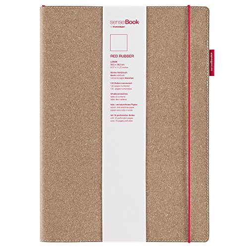 transotype senseBook RED RUBBER Design Notizbuch, large - ca. A4, blanko, weitere Varianten auswählbar, mit rotem Gummiband, edles Rinderleder von transotype