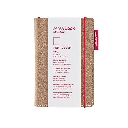 transotype senseBook RED RUBBER Design Notizbuch, small - ca. A6, blanko, weitere Varianten auswählbar, mit rotem Gummiband, edles Rinderleder von transotype
