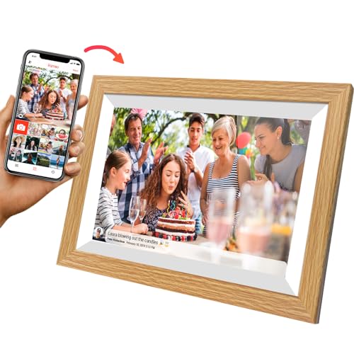 Digitaler Bilderrahmen - 10,1 Zoll Full IPS Bildschirm Elektronischer Fotorahmen WiFi Frameo (Holz) von trendina