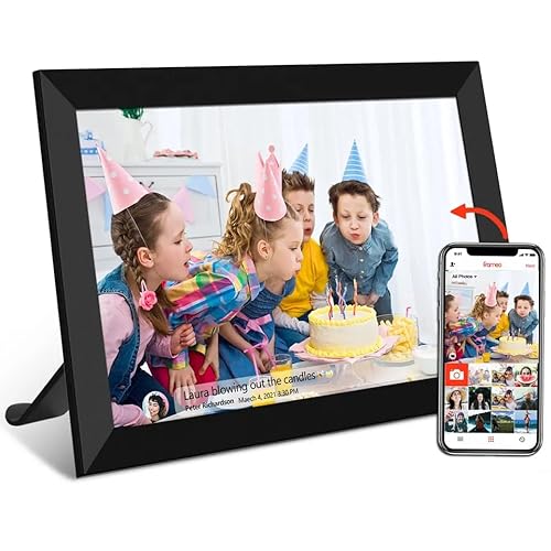 trendina Digitaler Bilderrahmen - 10,1 Zoll Full IPS Bildschirm Elektronischer Fotorahmen WiFi Frameo (Schwarz) - Geschenk zum Muttertag/Vatertag von trendina