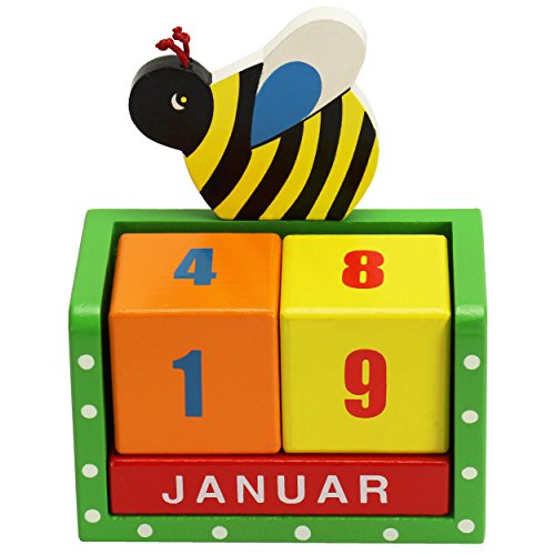 Jahres-Kalender Holz Würfeln immerwährender Kalender 2 Würfel 4,5cm Biene 12x6,5x14 cm Dauerkalender von trendmarkt24