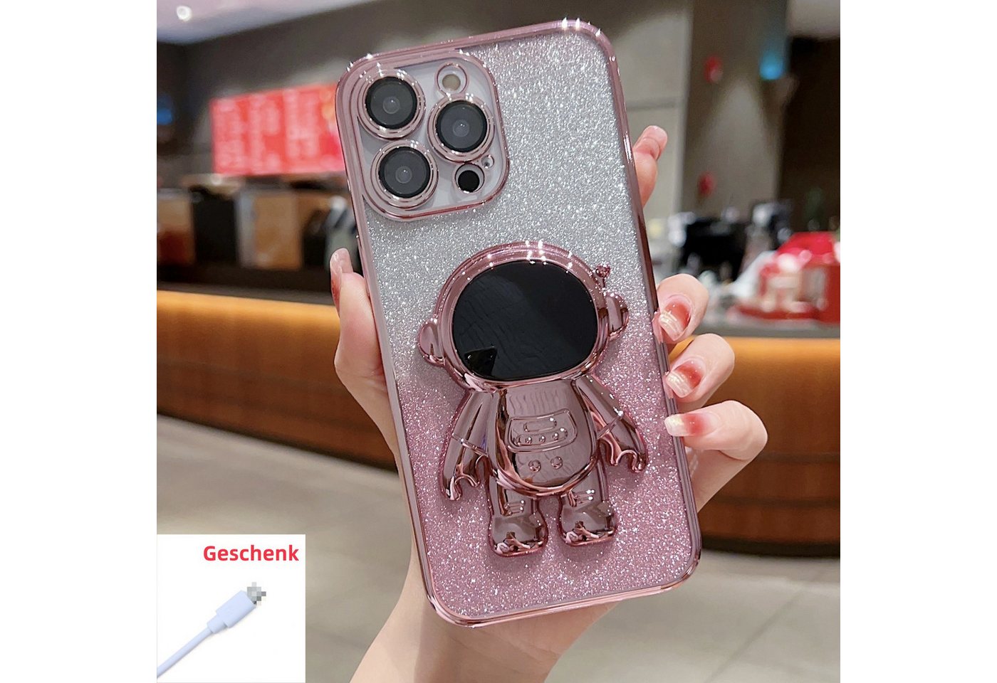 trends for living Handyhülle Glitzer Astronauten Hülle für iPhone 16 Pro Max Plus Kameraschutz trends for living Handyhülle Glitzer Astronauten Hülle für iPhone 16 Pro Max Plus Kameraschutz von trends for living