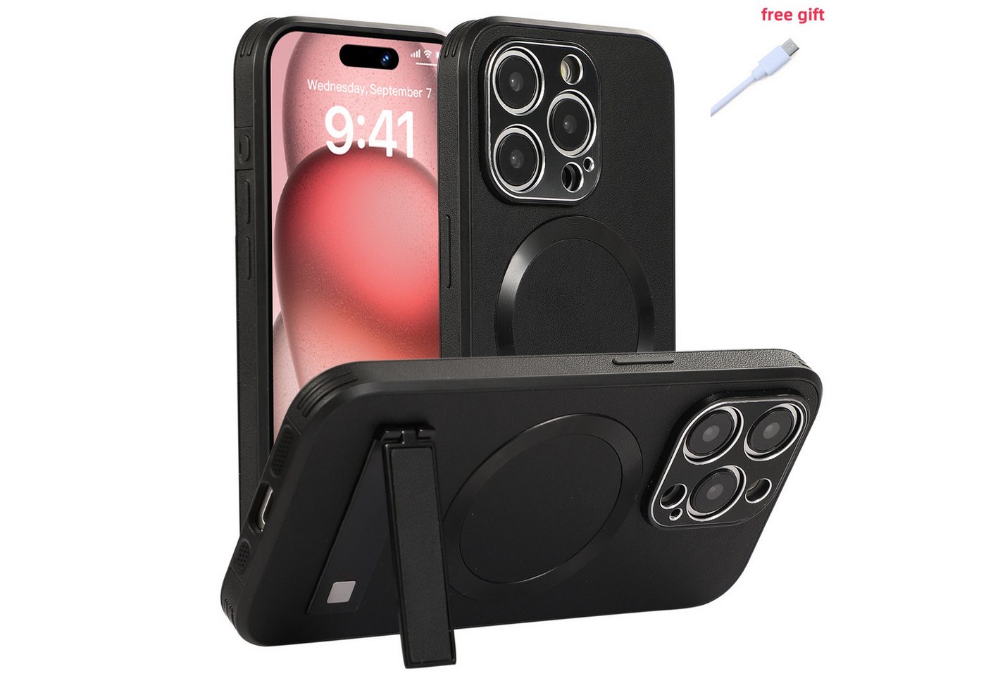 trends for living Handyhülle Leder Hülle für iPhone 15 Pro Max Plus Magsafe Ständer Handy Cover von trends for living