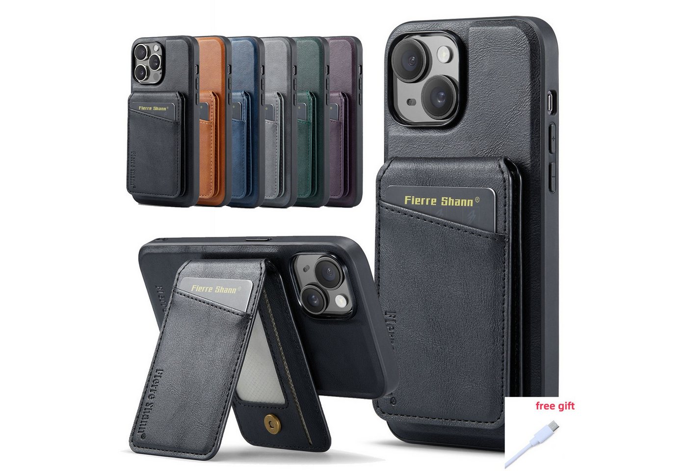 trends for living Handyhülle Leder Hülle für iPhone 15 Pro Max Plus Ständer Magsafe Wallet von trends for living