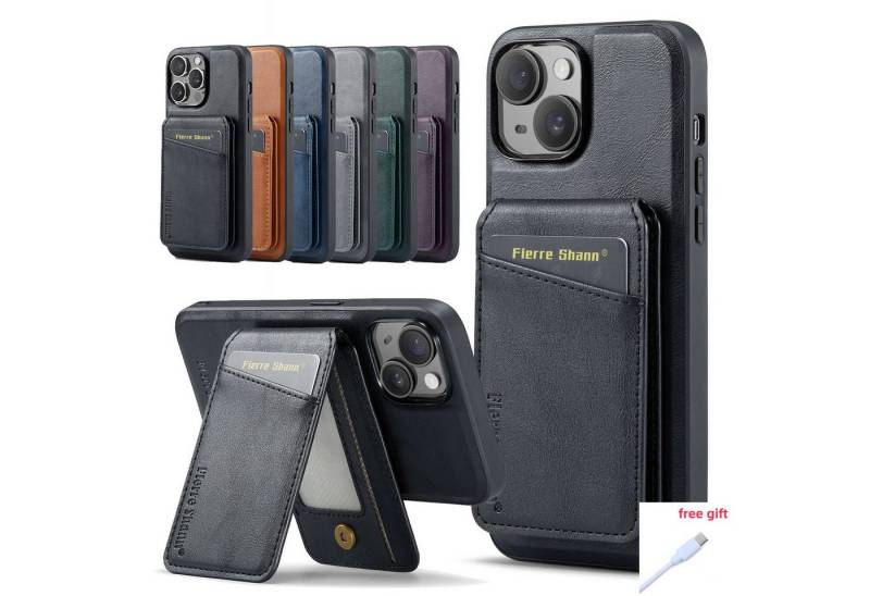 trends for living Handyhülle Leder Hülle für iPhone 15 Pro Max Plus Ständer Magsafe Wallet von trends for living