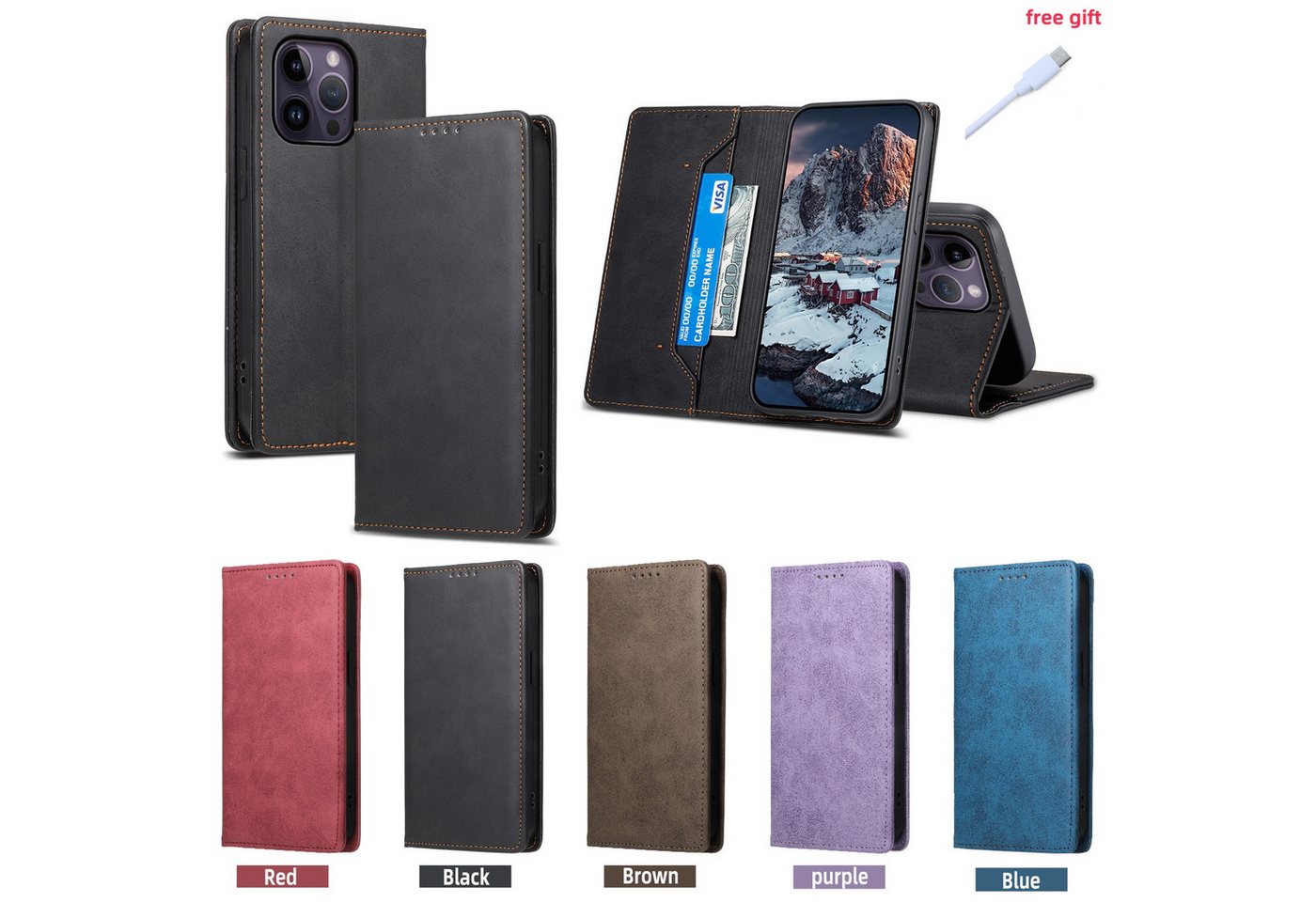 trends for living Handyhülle Leder Ständer Hülle für iPhone 15 Pro Plus Wallet-Stil Handy Case von trends for living