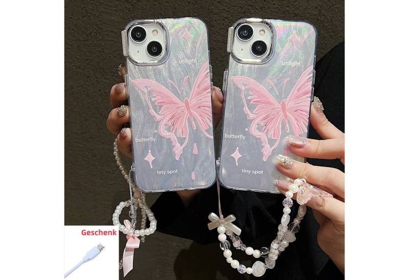 trends for living Handyhülle Schmetterling Hülle Case Mit Kette für iPhone 15 Pro Max 14 Plus 13 von trends for living
