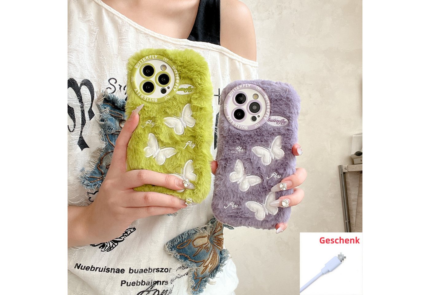 trends for living Handyhülle Schmetterling Plüsch Hülle für iPhone 13 14 15 16 Pro Max Plus Warm trends for living Handyhülle Schmetterling Plüsch Hülle für iPhone 13 14 15 16 Pro Max Plus Warm von trends for living