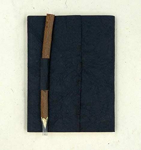 paperfreak *veganes Leder* Notizbuch A5-18x14cm Lederpapierbuch mit Astbleistift Reisejournal Skizzenbuch Brahmanenleder (rabenschwaraz) von tribal paper bhutanarts