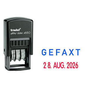 trodat Datumstempel mit Text "Gefaxt" printy-dater 4850/L selbstfärbend blau rot von trodat