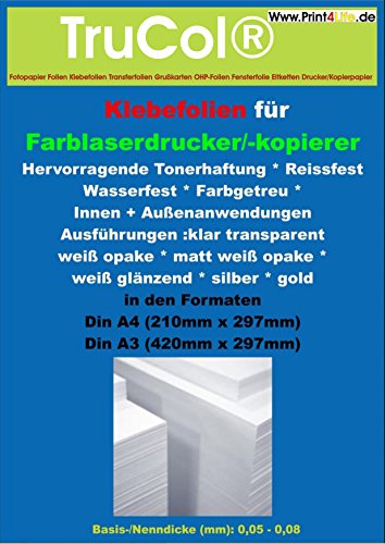 10x A3 selbstklebend glänzend KLARE transparente Polyester- Folie Klebefolie Druckerfolie zum Bedrucken, Wetterfest, Outdoor für Laserdrucker + Kopierer. Für lackierte Flache + Glatte Oberflächen von trucol