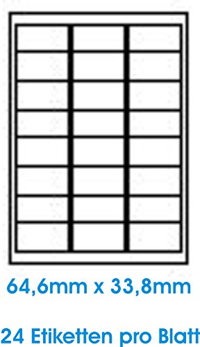 1200 STK. Selbstklebende HOCHGLÄNZENDE Weiße Etiketten permanent klebend Adressetiketten Etikettenformat 64.6x33.8mm, 50 Blatt DIN A4, 180g/qm, NUR geeignet für Inkjetdrucker (Tinte) von trucol