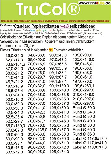 1200 STK. Selbstklebende WEIßE Etiketten permanent klebend Adressetiketten Etikettenformat 90.0x45.0mm, 100 Blatt DIN A4, 70g/qm, geeignet für Inkjetdrucker-, Laserdrucker und Kopierer. von trucol