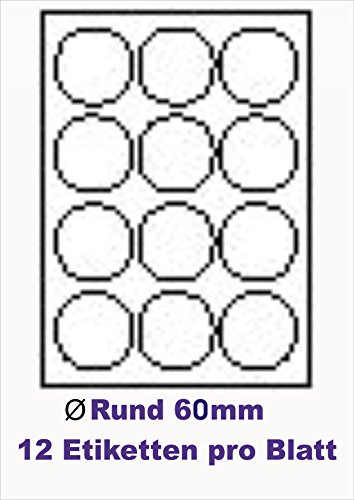 1200 Stk. Selbstklebende WEIßE Etiketten permanent klebend Adressetiketten Markierungspunkte Etikettenformat RUND Ø 60,0mm , 100 Blatt DIN A4, 70g/qm, geeignet für Inkjetdrucker-, Laserdrucker und Kopierer. von trucol