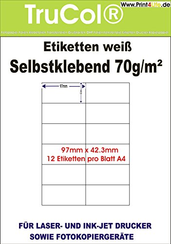 1200 Universal Qualitäts Etiketten 97 x 42,3 mm selbstklebend weiß bedruckbar - 100 DIN A4 Bogen à 2x6 97x42.3 Labels von trucol