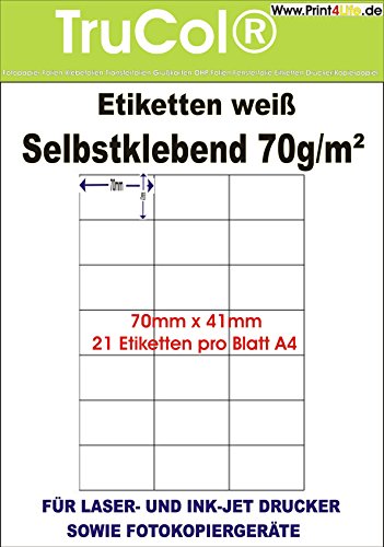 2100 Universal Qualitäts Etiketten 70 x 41 mm selbstklebend weiß bedruckbar - 100 DIN A4 Bogen à 3x7 70x41 Labels von trucol