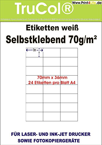 2400 Universal Qualitäts Etiketten 70 x 36 mm selbstklebend weiß bedruckbar - 100 DIN A4 Bogen à 3x8 70x36 Labels 2400 Universal Qualitäts Etiketten 70 x 36 mm selbstklebend weiß bedruckbar - 100 DIN A4 Bogen à 3x8 70x36 Labels von trucol