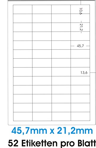 2600 STK. Selbstklebende HOCHGLÄNZENDE Weiße Etiketten permanent klebend Adressetiketten Etikettenformat 45.7x21.2mm, 50 Blatt DIN A4, 180g/qm, NUR geeignet für Inkjetdrucker (Tinte) von trucol