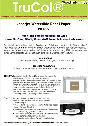 5 Blatt Wasserschiebefolie Decal Papier Transfer Folie DIN A4 Weiss für Laserdrucker Kopierer WEIßE Folie wasserabschiebefolie Transferfolie Transferpapier von trucol