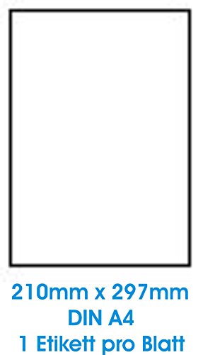 50 STK. Selbstklebende HOCHGLÄNZENDE Weiße Etiketten permanent klebend Adressetiketten Etikettenformat DIN A4 (210.0 x 297.0 mm), 50 Blatt DIN A4, 180g/qm, NUR geeignet für Inkjetdrucker (Tinte) von trucol
