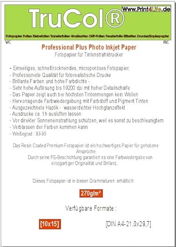 500 Blatt Quick Dry Premium GLOSSY Fotopapier 280g /m² für Tintenstrahldrucker 10,2cmx15,2cm (4 x 6 inch) DIN A6 9600dpi. Schnelltrocknendes, microporöses Fotopapier. Welches unter anderem durch einen großen deutschen Discounter vertrieben wird. von trucol