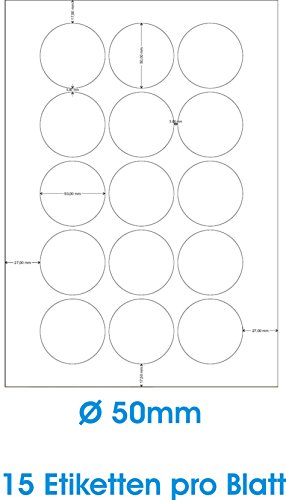 750 Stk. Selbstklebende HOCHGLÄNZENDE Weiße Etiketten permanent klebend Adressetiketten Markierungspunkte Etikettenformat RUND Ø 50,0mm , 50 Blatt DIN A4, 180g/qm, NUR geeignet für Inkjetdrucker (Tinte) 750 Stk. Selbstklebende HOCHGLÄNZENDE Weiße Etiketten permanent klebend Adressetiketten Markierungspunkte Etikettenformat RUND Ø 50,0mm , 50 Blatt DIN A4, 180g/qm, NUR geeignet für Inkjetdrucker (Tinte) von trucol
