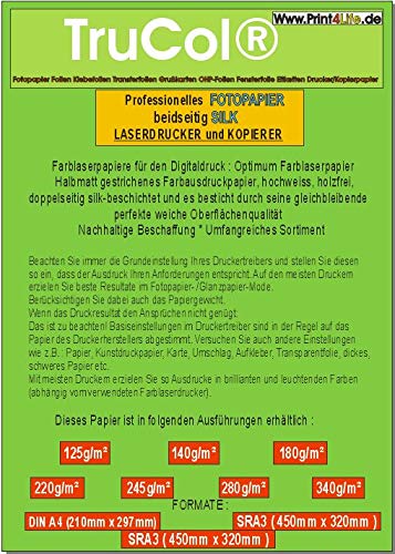 Beidseitig 125x 220g /m² Silk halbmattes Fotopapier SRA3 Fotokarton für Laserdrucker Kopierer | 450mm x 320mm | Professional Laser-Papier | doppelseitig hochweiß matt beschichtet + bedruckbar | Beidseitig 125x 220g /m² Silk halbmattes Fotopapier SRA3 Fotokarton für Laserdrucker Kopierer | 450mm x 320mm | Professional Laser-Papier | doppelseitig hochweiß matt beschichtet + bedruckbar | von trucol