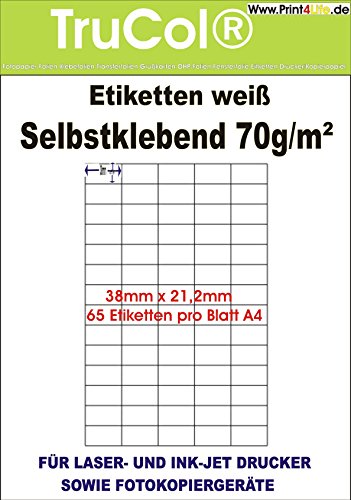 Universal-Etiketten Internetmarke (38 x 21,2 mm auf DIN A4 Premium Papier, matt,) 1625 Stück auf 25 Blatt, weiß, bedruckbar, für B4-, C4- und C5-Briefumschläge von trucol