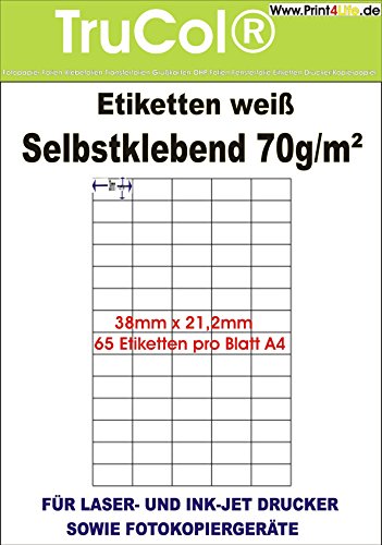 trucol Universal-Etiketten Internetmarke (38 x 21,2 mm auf DIN A4 Premium Papier, matt,) 1625 Stück auf 25 Blatt, weiß, bedruckbar, für B4-, C4- und C5-Briefumschläge von trucol