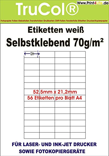 Universal-Etiketten Internetmarke (52.5 x 21.2 mm auf DIN A4 Premium Papier, matt,) 1400 Stück auf 25 Blatt, weiß, bedruckbar, für B4-, C4- und C5-Briefumschläge von trucol