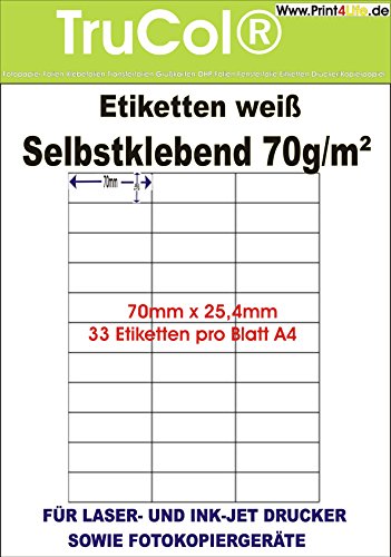 Universal-Etiketten Internetmarke (70.0 x 25.4 mm auf DIN A4 Premium Papier, matt,) 825 Stück auf 25 Blatt, weiß, bedruckbar, für B4-, C4- und C5-Briefumschläge von trucol