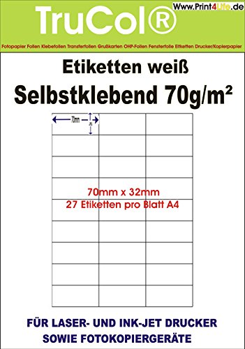 Universal-Etiketten Internetmarke (70.0 x 32.0 mm auf DIN A4 Premium Papier, matt,) 675 Stück auf 25 Blatt, weiß, bedruckbar, für B4-, C4- und C5-Briefumschläge von trucol