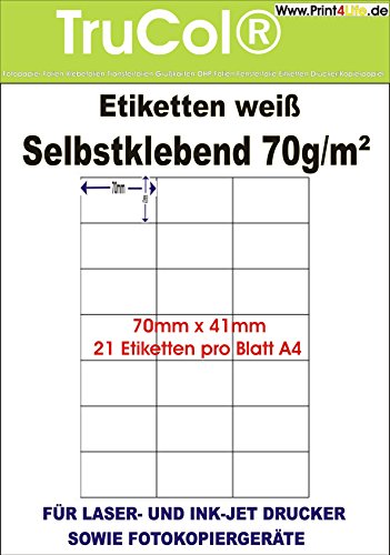 Universal-Etiketten Internetmarke (70.0 x 41.0 mm auf DIN A4 Premium Papier, matt,) 525 Stück auf 25 Blatt, weiß, bedruckbar, für B4-, C4- und C5-Briefumschläge von trucol