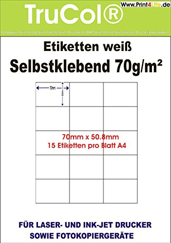 Universal-Etiketten Internetmarke (70.0 x 50.8 mm auf DIN A4 Premium Papier, matt,) 375 Stück auf 25 Blatt, weiß, bedruckbar, für B4-, C4- und C5-Briefumschläge von trucol