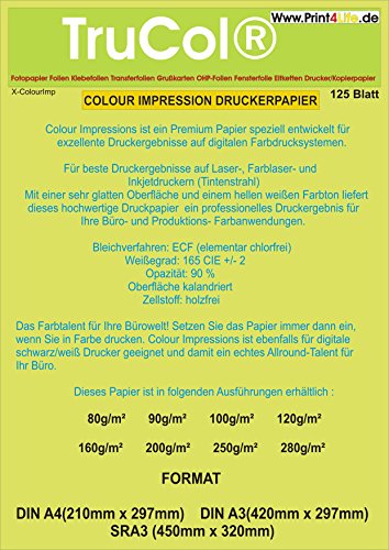 trucol 125 Blatt SRA3 200g /m² Premium Papier FARB-Laser, Kopierer, Tintenstrahldrucker, Inkjet, Offset Preprint, Digitaldruckpapier weiß matt, Kopierpapier von trucol