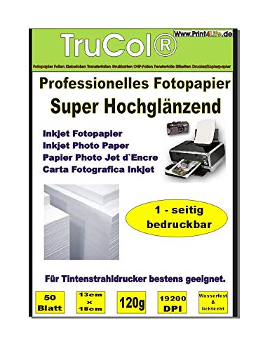 trucol 200x 120g /m² 13x18 Einseitiges SUPER Hochglänzendes Fotopapier High Glossy für Inkjet Tintenstrahldrucker Grußkarten von trucol