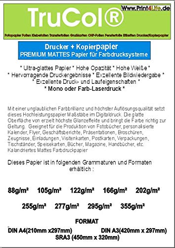 trucol 250x 88g /m² DIN A4 MATT Weisses holzfreies Kopier Papier für Farbdrucksysteme Kopierer Laser Copy Inkjet Tintenstrahldrucker Farblaser Laserdrucker von trucol