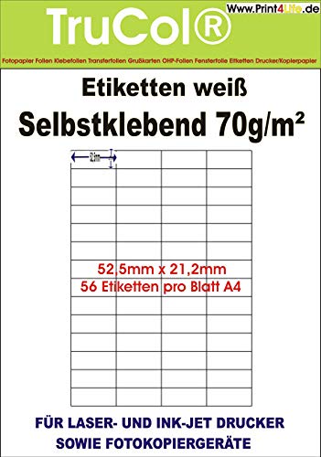 trucol 5600 Universal Qualitäts Etiketten 52,5 x 21,2 mm selbstklebend weiß bedruckbar - 100 DIN A4 Bogen à 4x14 52.5x21.2 Labels von trucol
