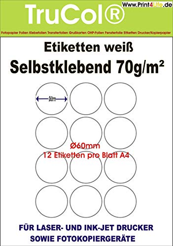 trucol Runde Etiketten 60 mm Durchmesser 1200 Markierungspunkte selbstklebend blanko weiß rund auf A4 Bogen - 100 DIN A4 Bogen à 3x4 Ø 60mm Labels trucol Runde Etiketten 60 mm Durchmesser 1200 Markierungspunkte selbstklebend blanko weiß rund auf A4 Bogen - 100 DIN A4 Bogen à 3x4 Ø 60mm Labels von trucol