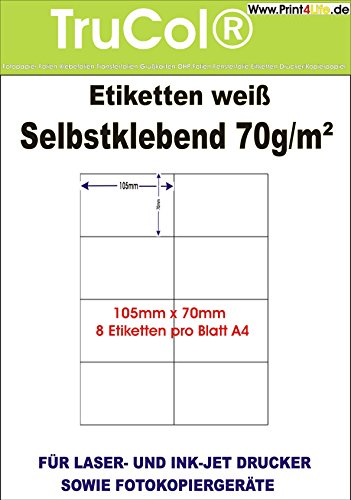 trucol Universal-Etiketten Internetmarke (105 x 70 mm auf DIN A4 Premium Papier, matt,) 200 Stück auf 25 Blatt, weiß, bedruckbar, für B4-, C4- und C5-Briefumschläge von trucol
