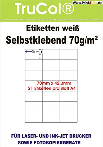 trucol Universal-Etiketten Internetmarke (70.0 x 42.3 mm auf DIN A4 Premium Papier, matt,) 525 Stück auf 25 Blatt, weiß, bedruckbar, für B4-, C4- und C5-Briefumschläge von trucol