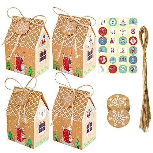 24 Stück Weihnachten Geschenkbox, Weihnachten Kraftpapiertüten Geschenktüten, Adventskalender Zum Befüllen, Xmas Gift Box, für Weihnachts Gastgeschenke Kindergeburtstag Mitgebsel von truee