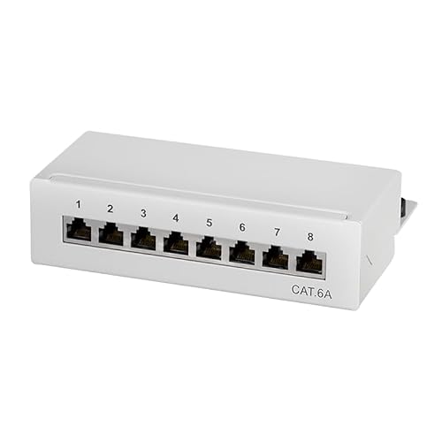 tsnetworks CAT.6a 8 Port Patchpanel/Patchfeld 8X vollgeschirmte RJ45 Buchsen 10GBit, Metallgehäuse lichtgrau, LSA + Schneidklemmen AWG22-26 von tsnetworks