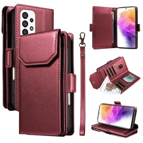 Smartphone-Flip-Cover Kompatibel mit Samsung Galaxy A73 5G, Brieftaschen-Hülle mit Kartenhalter for Damen und Herren, modische PU-Lederhülle, seitliche Schnalle, Handschlaufe, Brieftaschen-Handyhülle, von tuanshunhengb