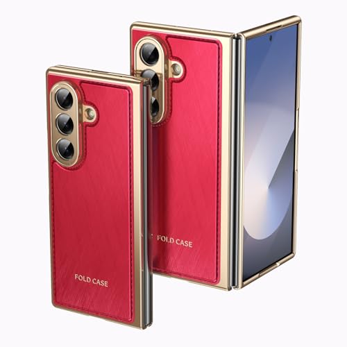 Smartphone-Flip-Cover Kompatibel mit Samsung Galaxy Z Fold 7 Hülle mit Displayschutzfolie, Slim Fit Leder Schutzhülle fürs Handy Schlanke Vollschutzhülle fürs Handy Schutz Stoßfeste Hülle(Red) von tuanshunhengb