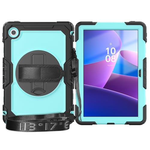 Tablet-Schutzhülle Kompatibel mit Lenovo Tab 10.1" (TB-311XU)/ K10C TB-311FU, robuste, stoßfeste TPU-Hülle, Schutzhülle mit Displayschutzfolie, 380° schwenkbarer Ständer + Handschlaufe + Schultergurt( von tuanshunhengb