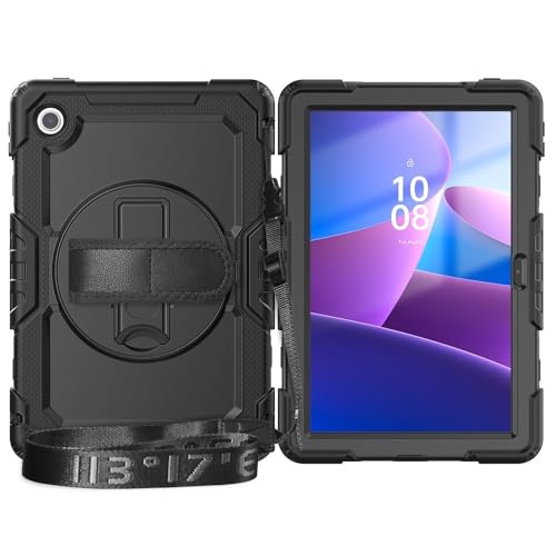 Tablet-Schutzhülle Kompatibel mit Lenovo Tab 10.1" (TB-311XU)/ K10C TB-311FU, robuste, stoßfeste TPU-Hülle, Schutzhülle mit Displayschutzfolie, 380° schwenkbarer Ständer + Handschlaufe + Schultergurt( von tuanshunhengb