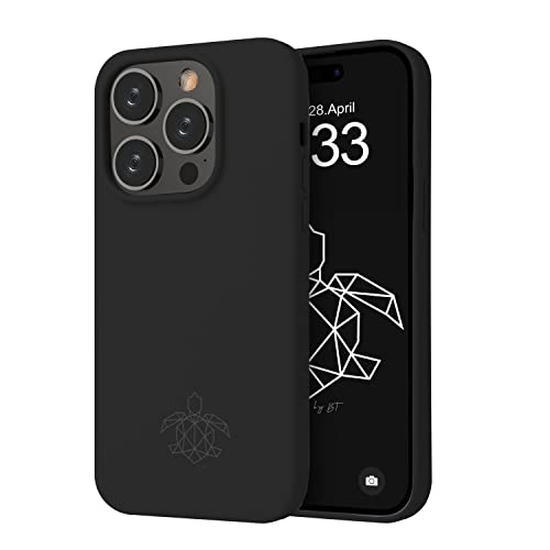 turtleandcase Silikonhülle für iPhone 14 Pro (6,1") - Liquid Silicone Case - Kostenloses Panzerglas - Hochwertiges Silikon - Kratzfestes Mikrofaserfutter Rundumschutz Schutzcase (Schwarz) von turtleandcase