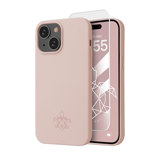 turtleandcase Silikonhülle für iPhone 15 Plus (6,7") - Liquid Silicone Case - Kostenloses Panzerglas - Hochwertiges Silikon - Mikrofaserfutter Rundumschutz Schutzcase (Sand Pink) von turtleandcase